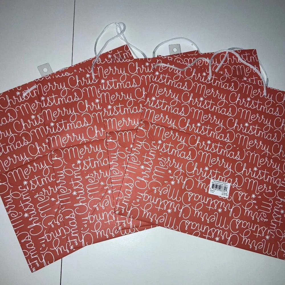 Paper Source 4 Merry Christmas large red white gift bags New